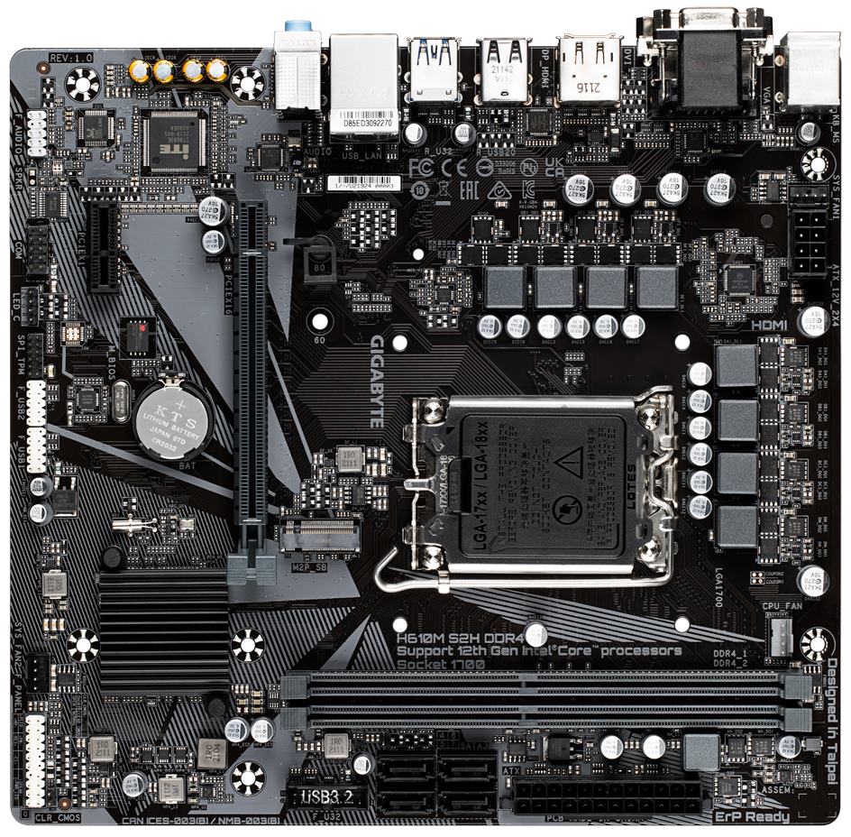 GIGABYTE H610M S2H DDR4 rev. 1.0 / Intel H610 / LGA1700 / 2x DDR4 / M.2 / DP / VGA / HDMI / DVI-D / mATX